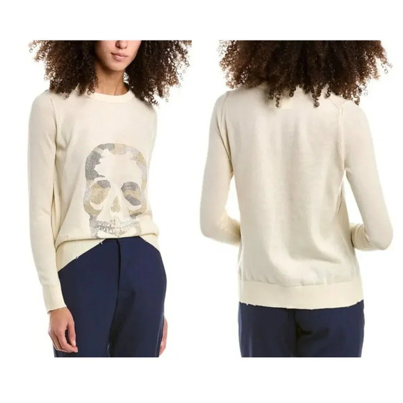ZADIG & VOLTAIRE  Miss Camo Skull Strass Crewneck Sweater 33293 - Picture 1 of 8